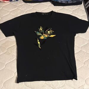 Tailored Recreation Collection Black Tee with Yellow & Green Floral Cutout XL/L